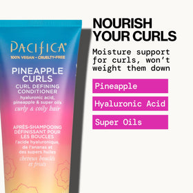 Pacifica Pineapple Curls label detail highlighting ingredients and clean formula