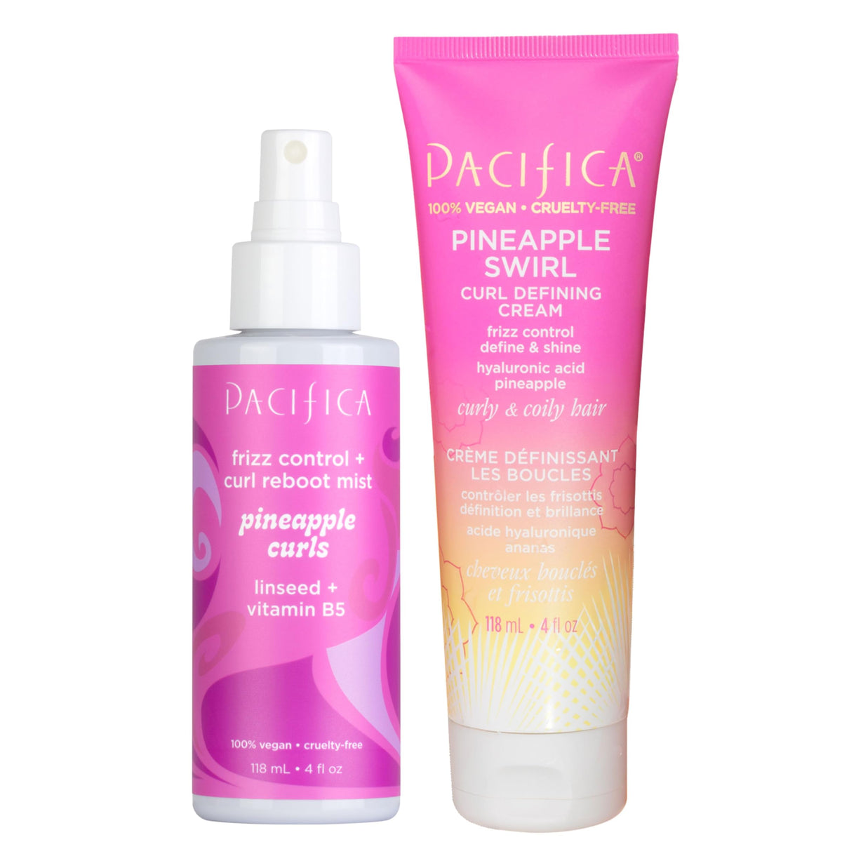 Pacifica front packaging showing the curl cream and refresher mist for defined curls