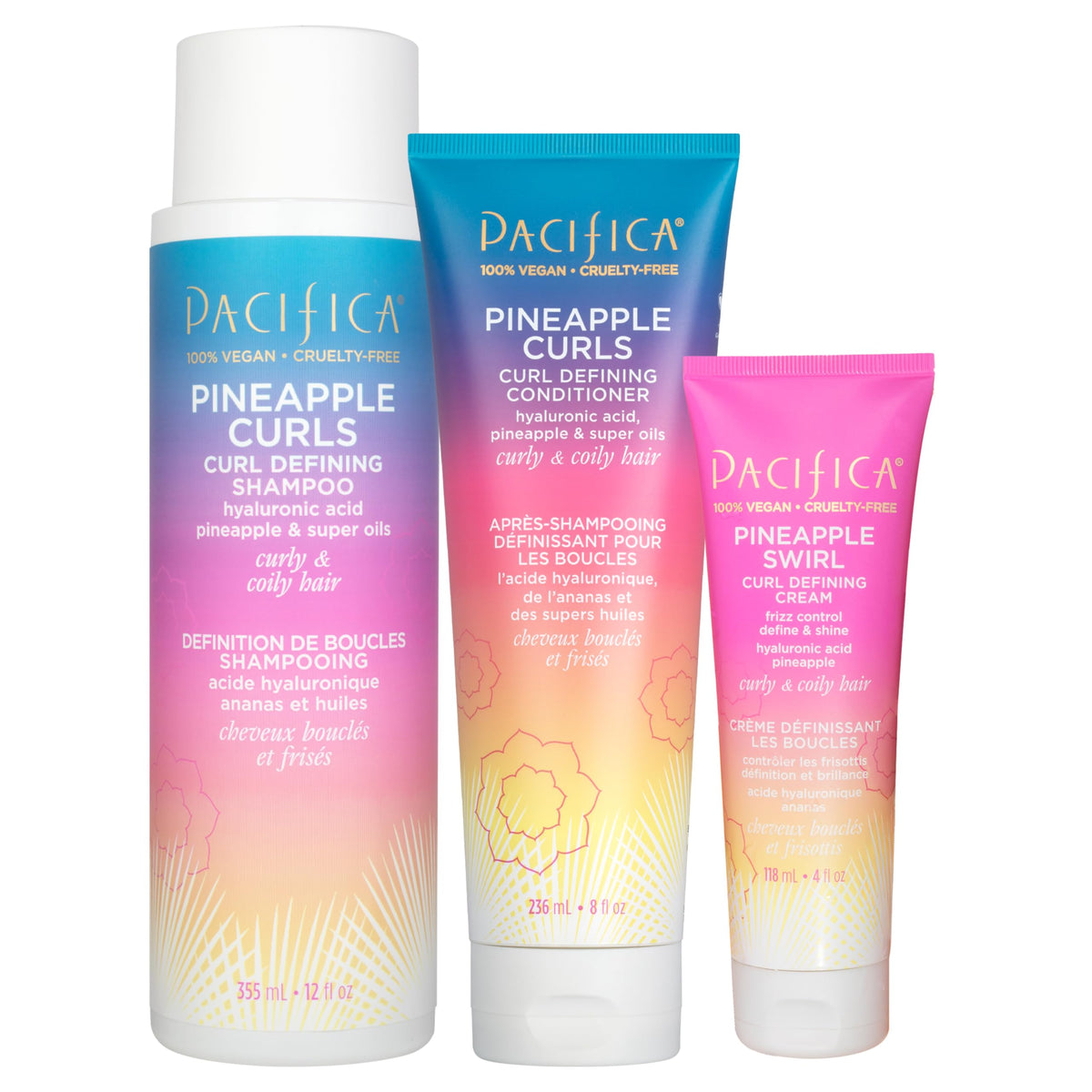Pacifica front packaging showing full Pineapple Curls kit and benefits