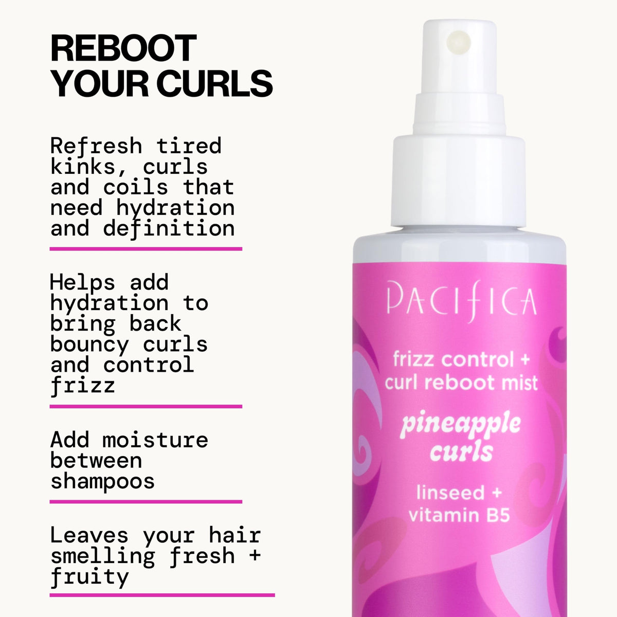 Pacifica refresher mist spritzing onto curls to instantly revive bounce