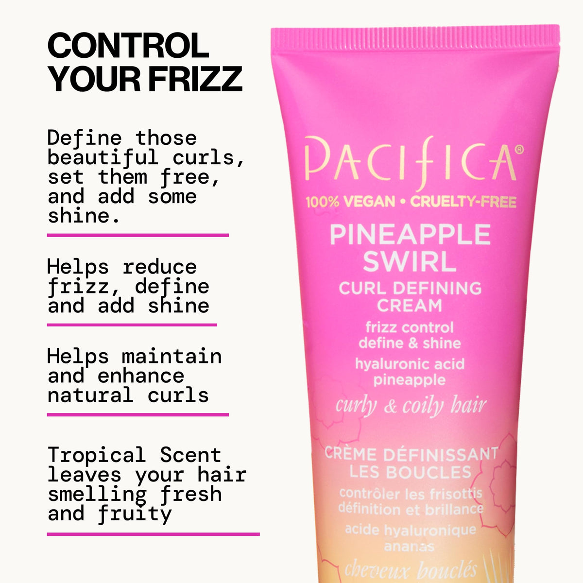 Pacifica shampoo pump close-up highlighting easy dispensing benefit