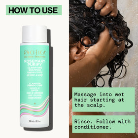 Pacifica shampoo applied during scalp massage demonstrating invigorating feel