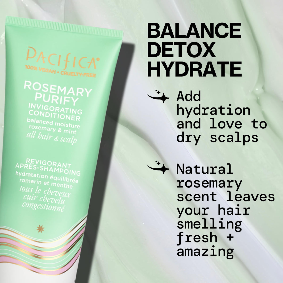 Pacifica shampoo texture pouring, showing gentle cleansing action