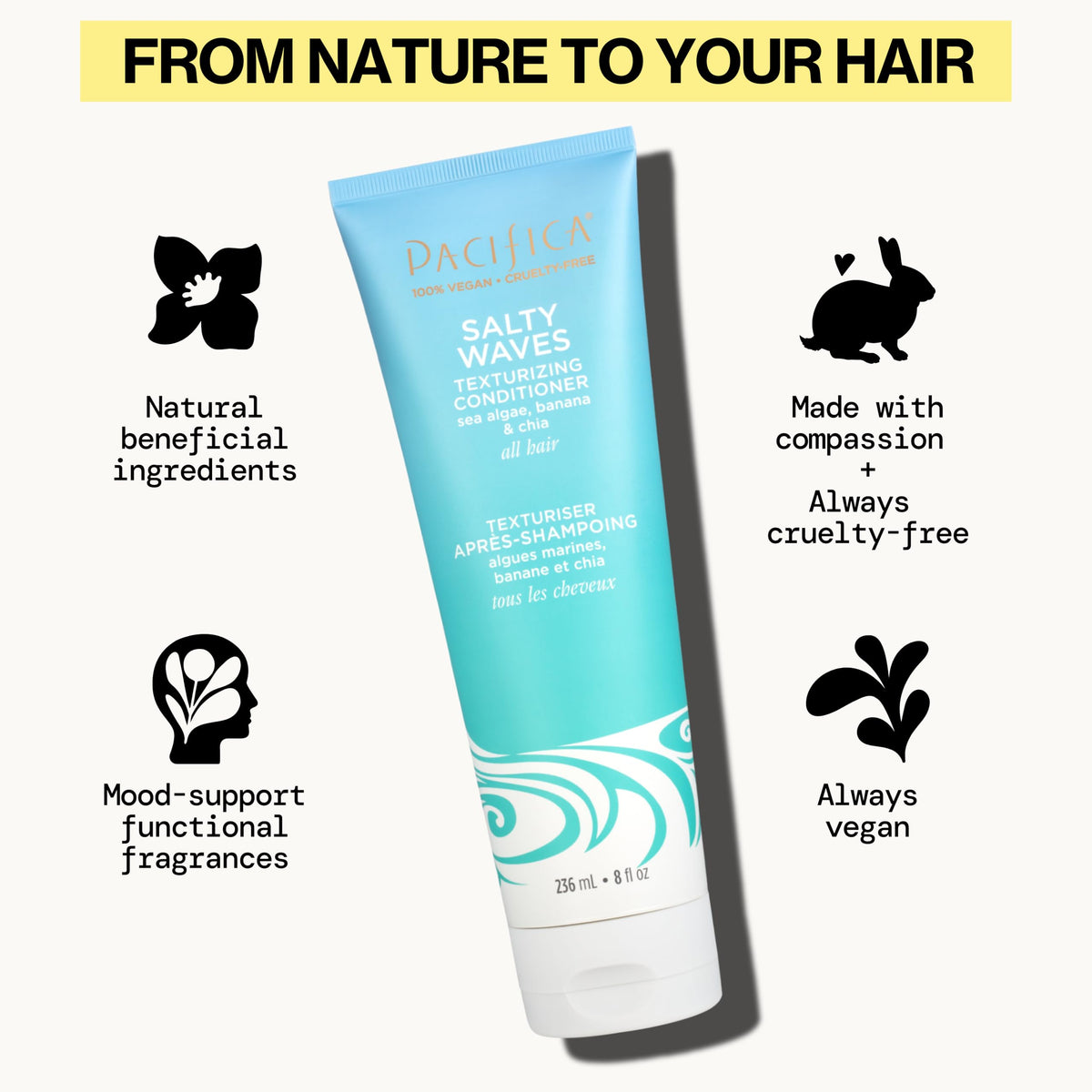 Pacifica ingredient close-up with sea kelp and banana for natural minerals