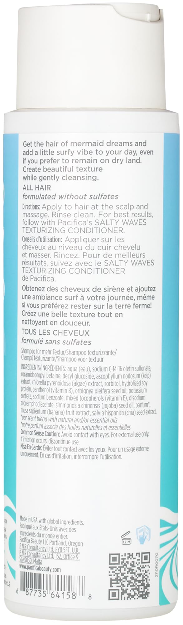 Pacifica recycled bottle label highlighting sustainable packaging benefits
