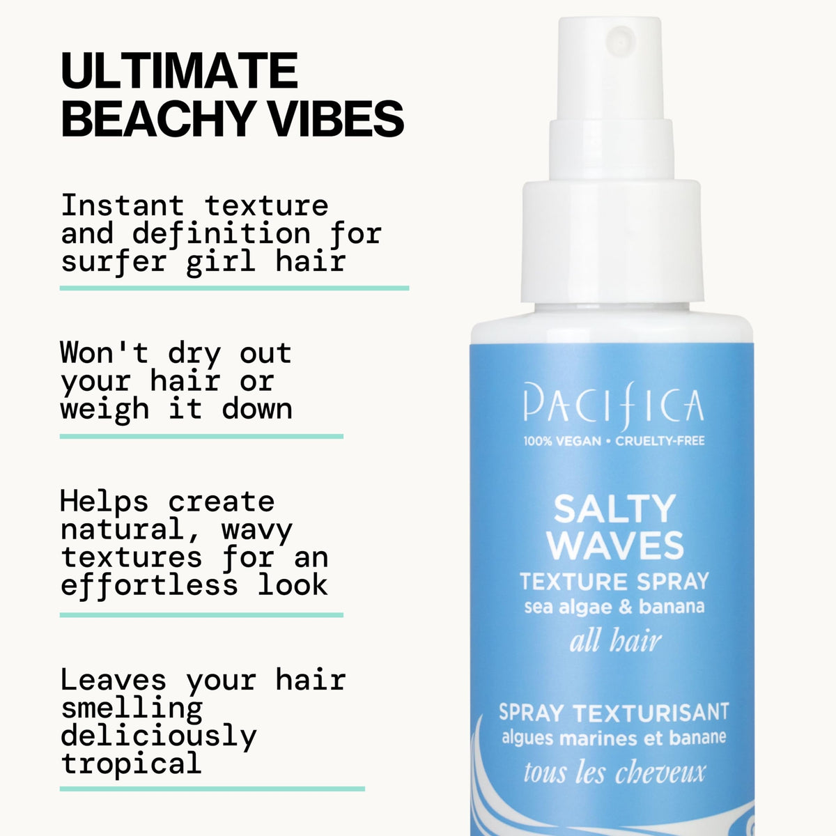 Pacifica Salty Waves being sprayed from bottle offering instant texture