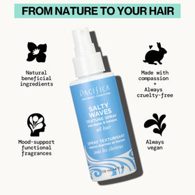 Close-up of Pacifica Salty Waves on hair showing matte, touchable texture
