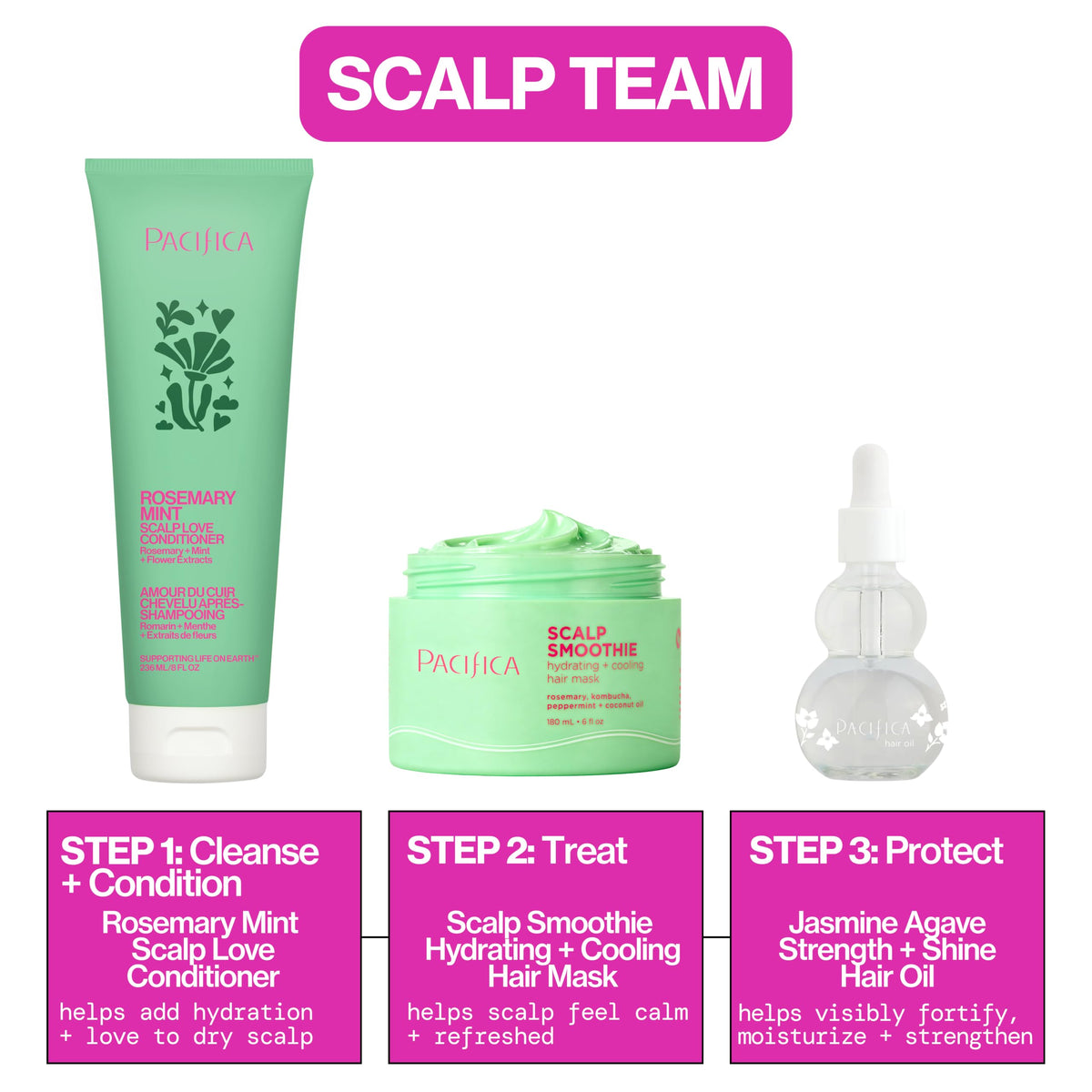 Pacifica Scalp Smoothie on bathroom shelf in lifestyle scene promoting daily use