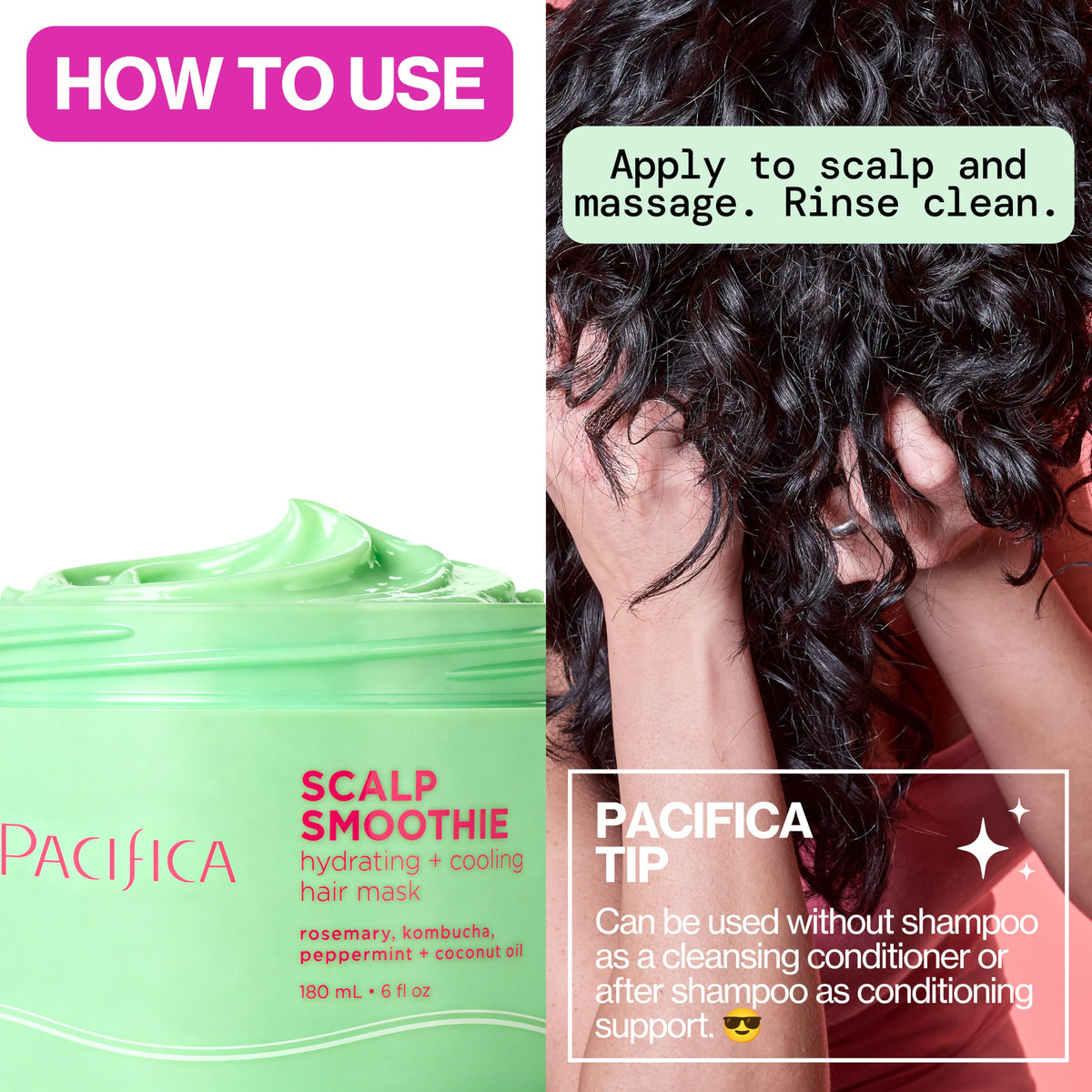 Pacifica Scalp Smoothie bottle held in hand to show actual 6 fl oz size