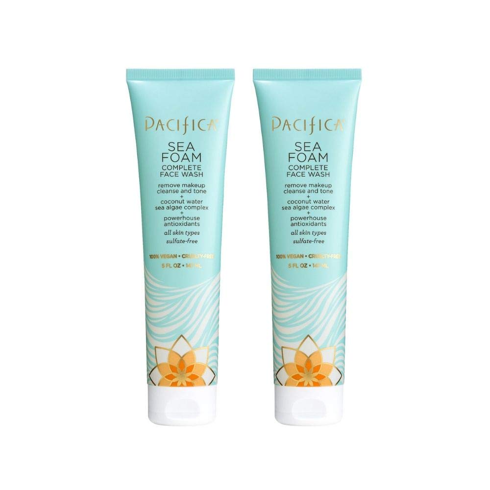 Pacifica Sea Foam front packaging showing two bottles and benefits