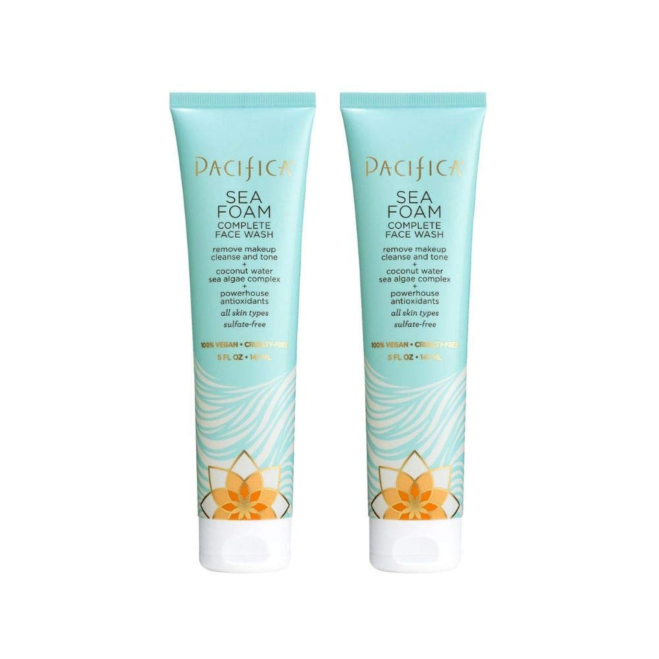 Pacifica Sea Foam front packaging showing two bottles and benefits