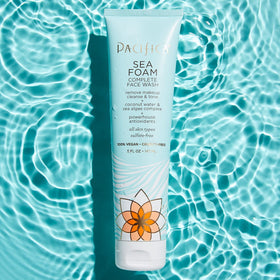 Pacifica Sea Foam pump closeup dispensing foam texture and gentle cleanse