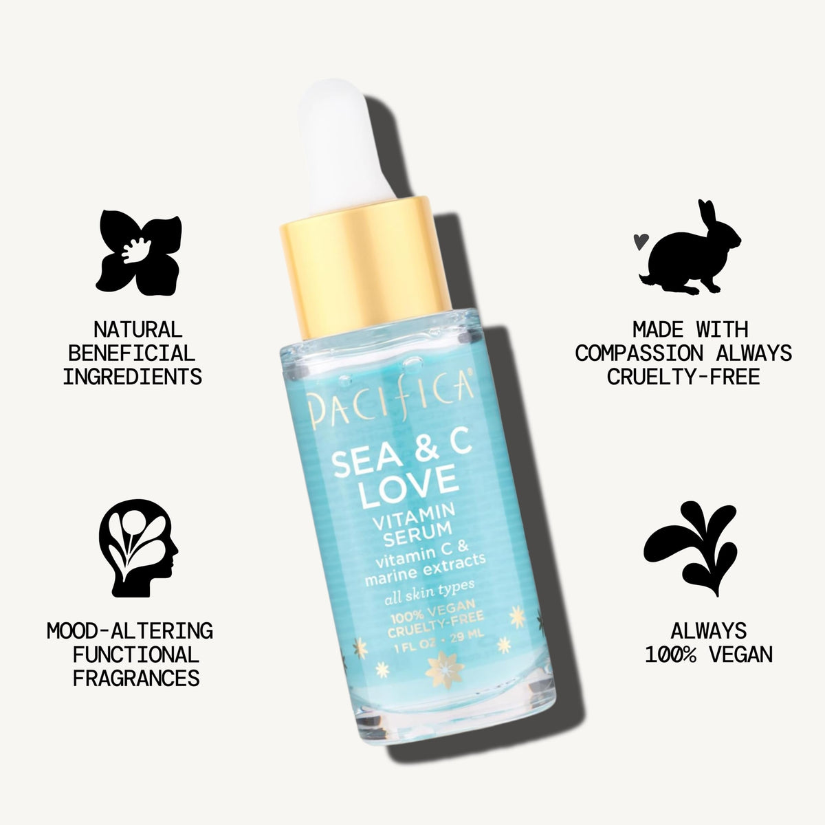 Pacifica serum on back of hand demonstrating lightweight texture and quick absorption