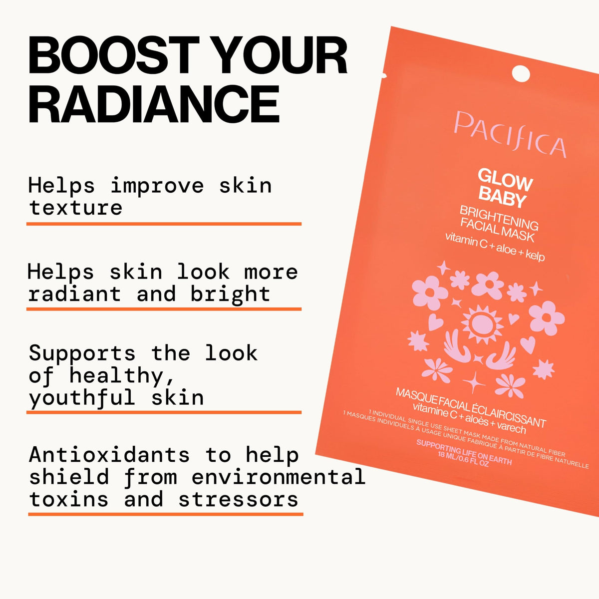 Pacifica serum-soaked sheet mask close-up showing hydration boost