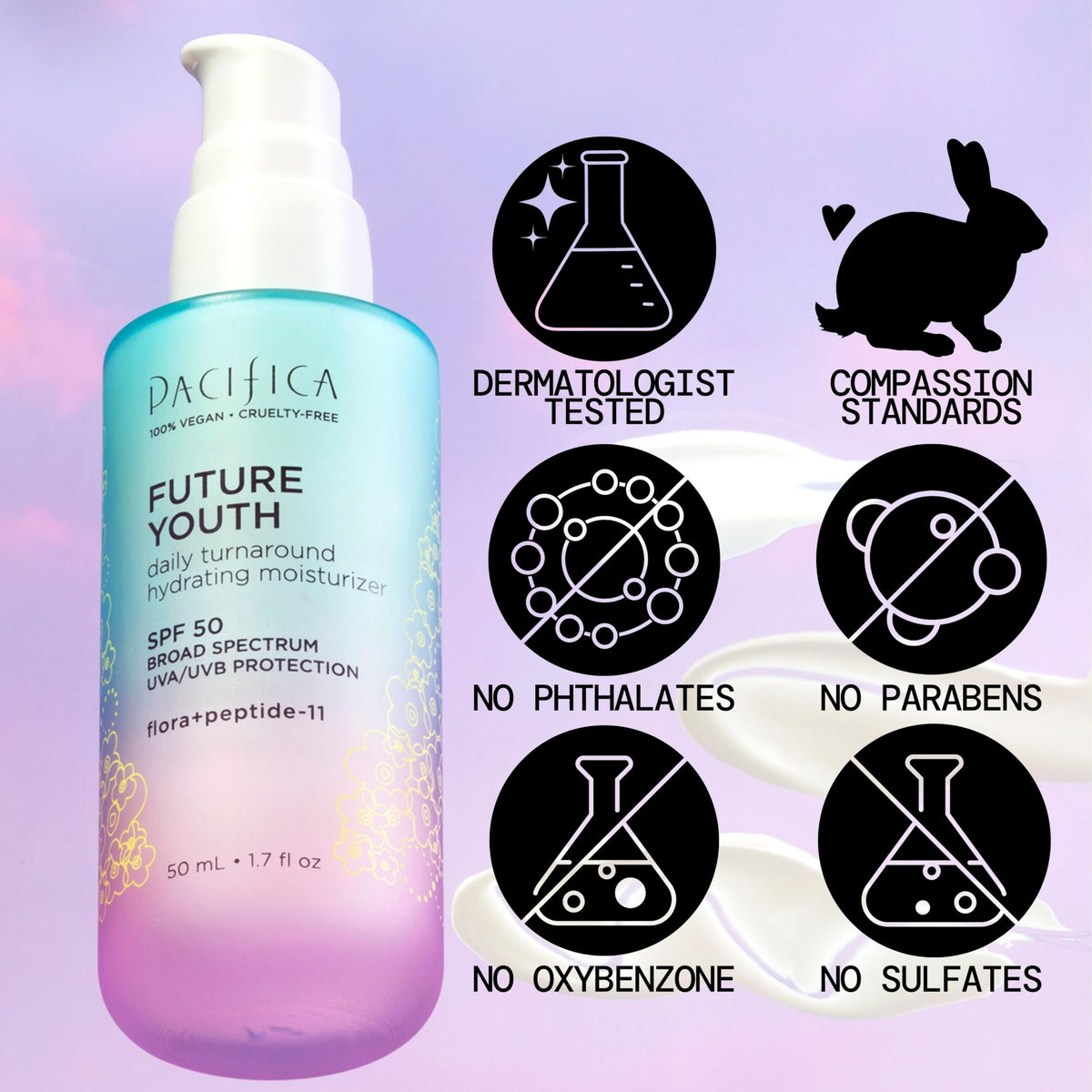 Pacifica sunscreen being applied to face showing quick absorption benefit