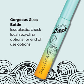 Pacifica Surf Lash scale next to coin showing compact travel-friendly benefit