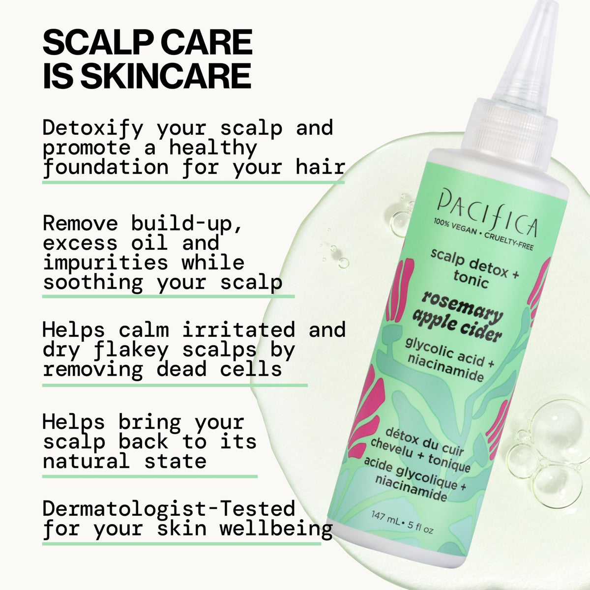Pacifica tonic label detail highlighting ingredients and clarifying benefits