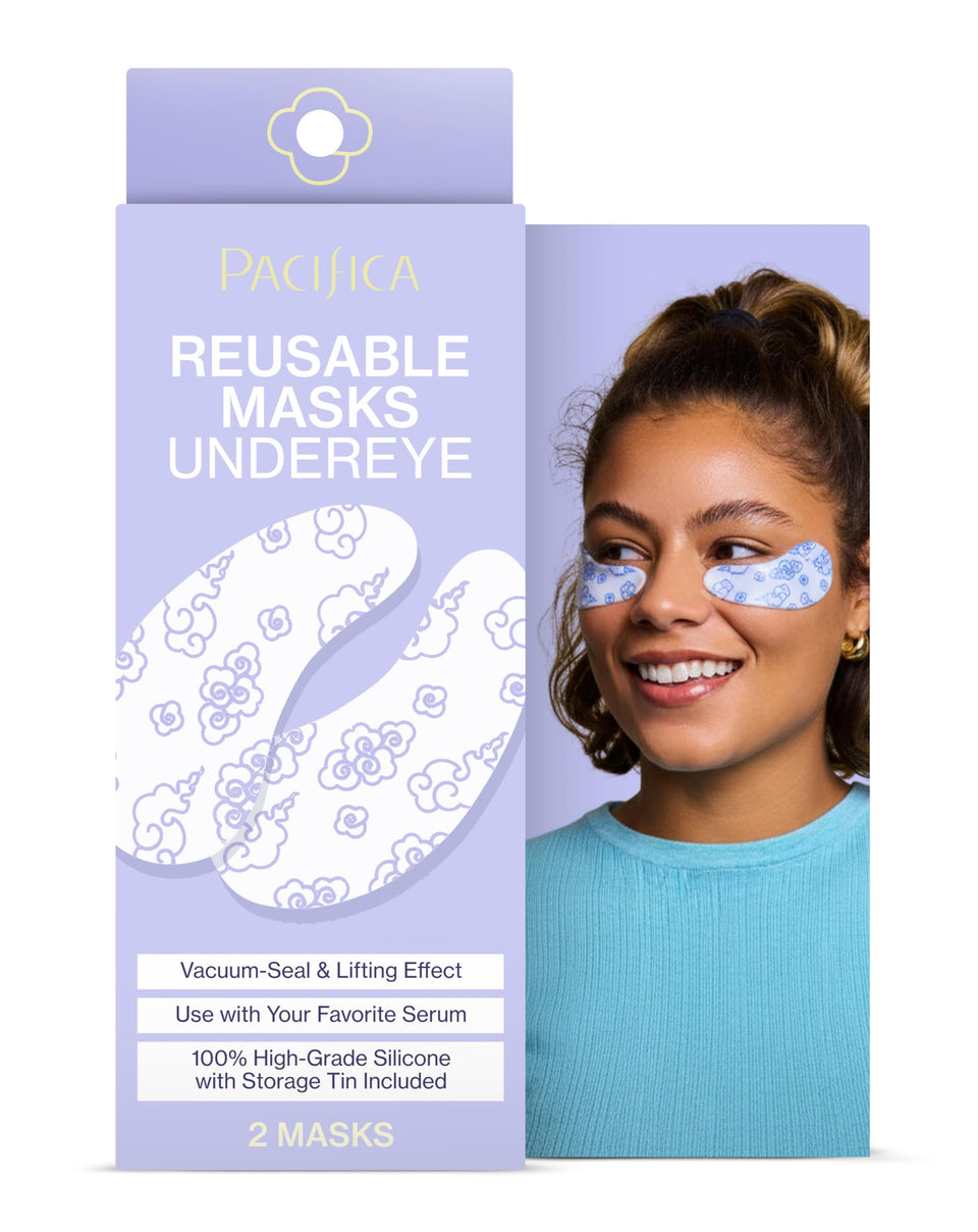 Pacifica front view of silicone under-eye masks showing shape and comfort benefit