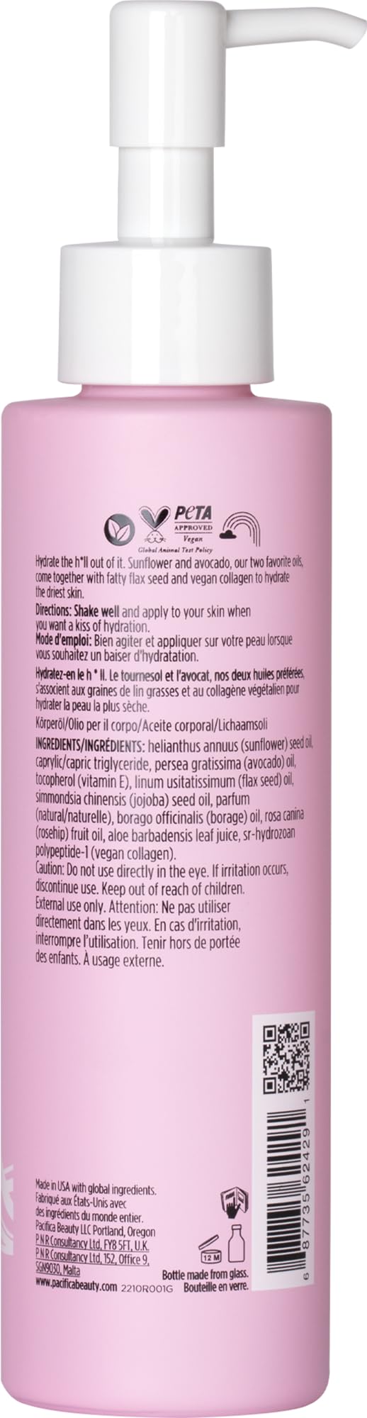 Pacifica oil texture drop on skin showing fast-absorbing hydration