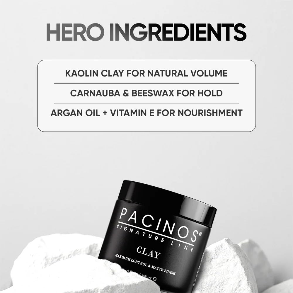 Pacinos clay on bathroom vanity illustrating everyday grooming routine