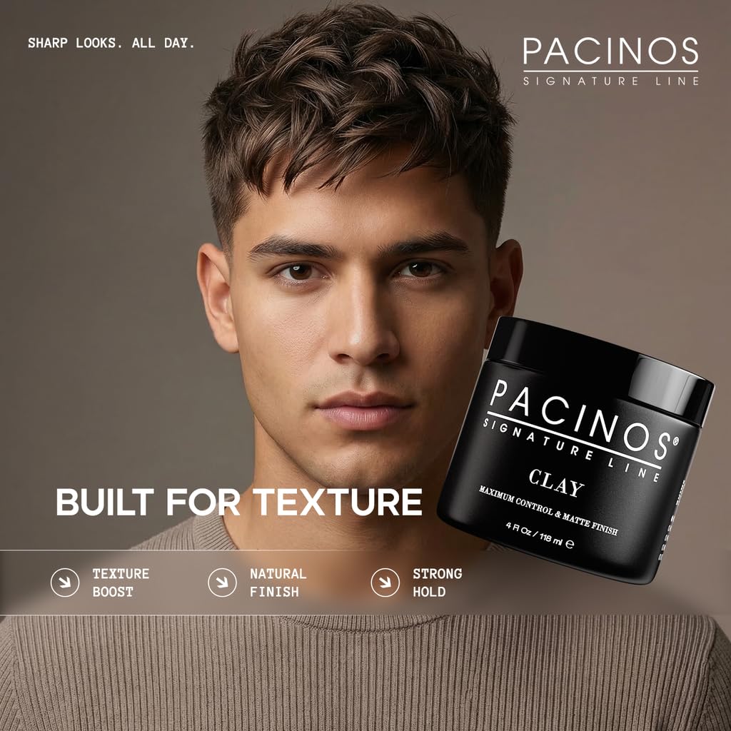 Pacinos clay open lid revealing creamy paste for firm hold