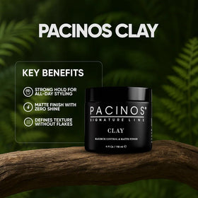 Pacinos clay shown in hand demonstrating compact 4 oz travel size