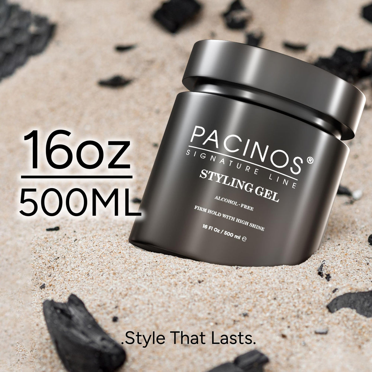 Pacinos close-up on hair showing strong hold without flakes for long-lasting style