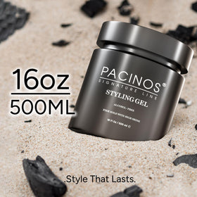 Pacinos close-up on hair showing strong hold without flakes for long-lasting style