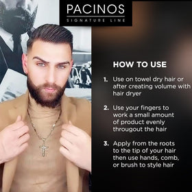 Pacinos label close-up showing product name and clear usage info