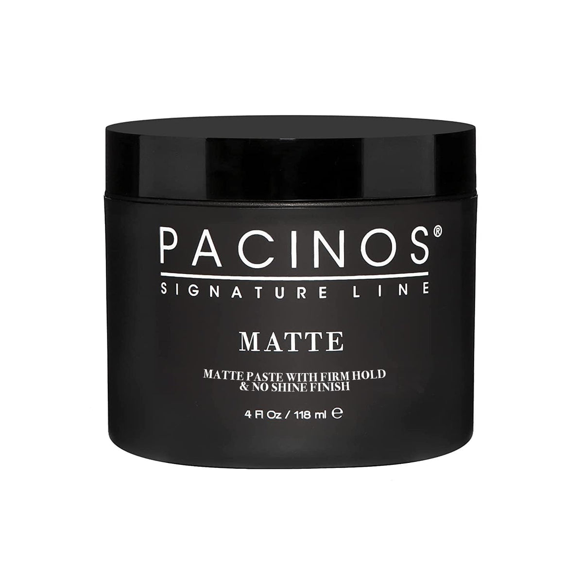 Pacinos jar front packaging showing label and matte finish benefit