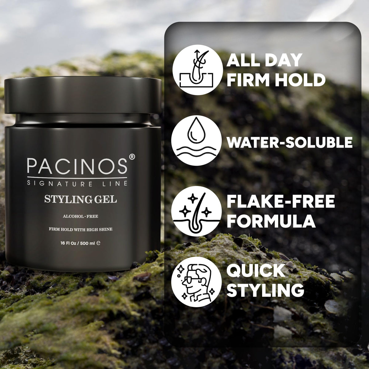 Pacinos in-hand application showing gel being dispensed for effortless styling