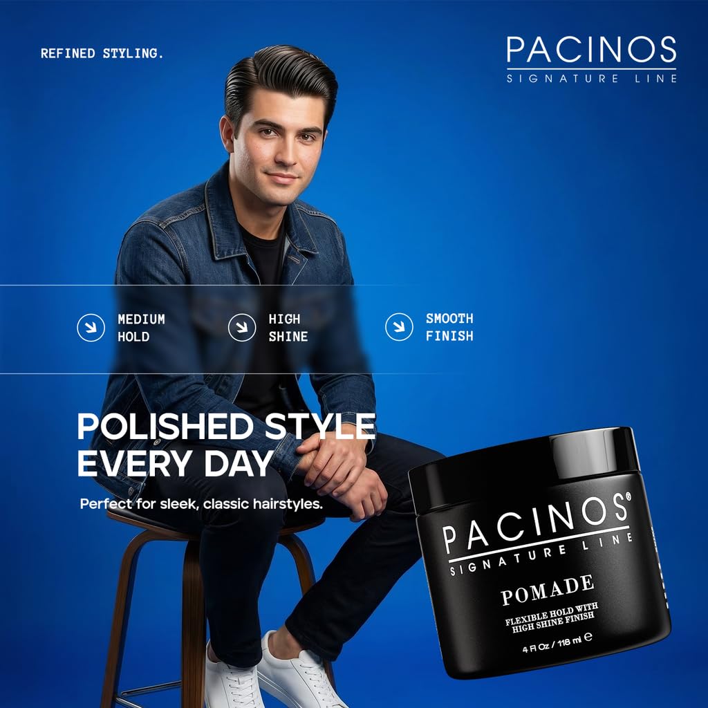 Pacinos pomade combed through damp hair showing effortless styling benefit