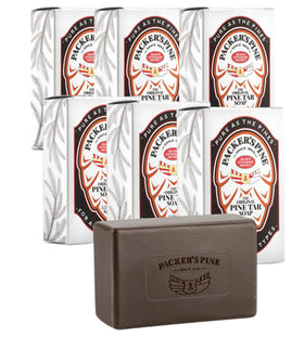 Packer's Pine front packaging showing six bars and natural ingredients benefit