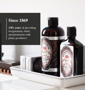 Packer's Pine label detail with ingredient callout emphasizing natural pine oils benefit