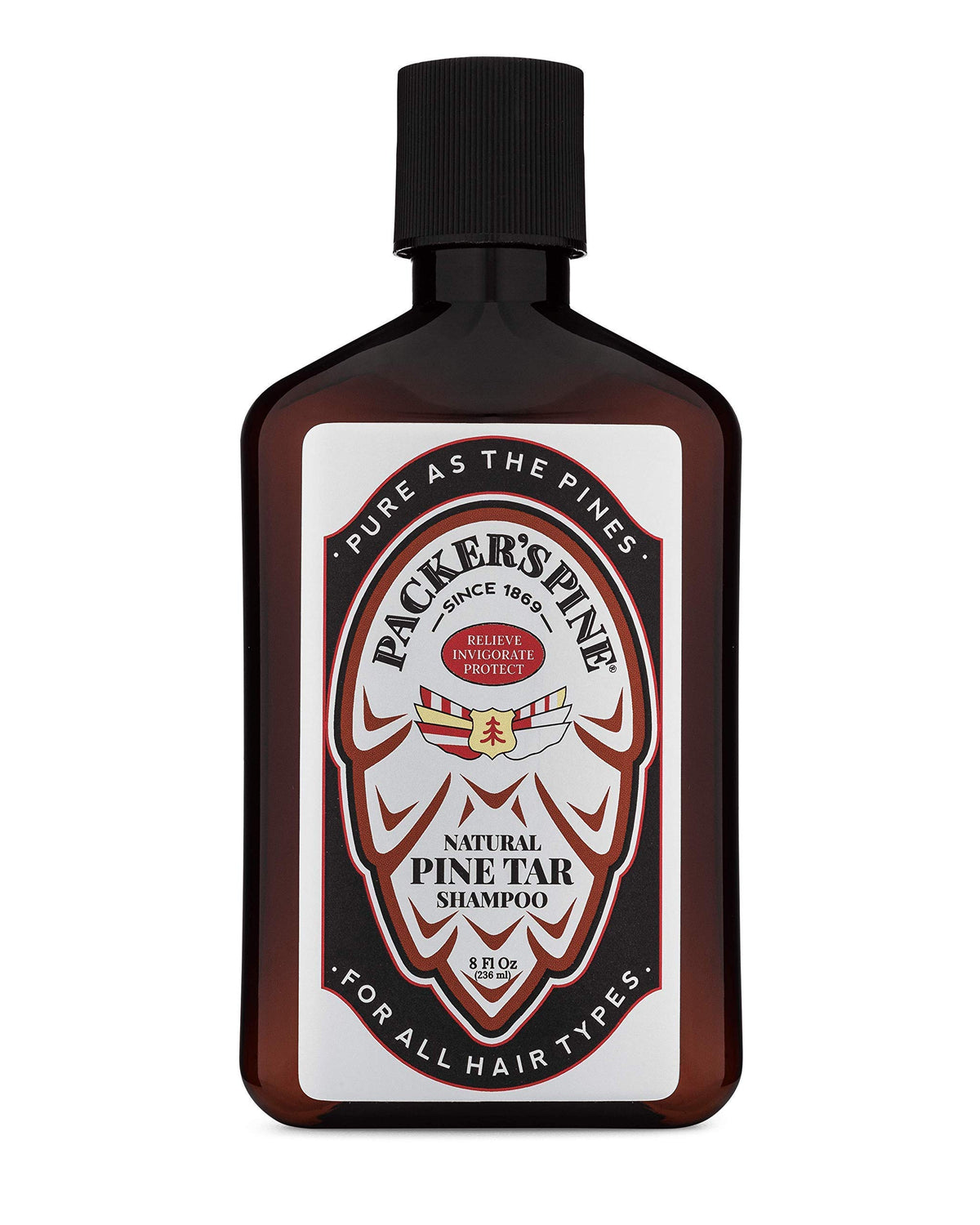 Packer's Pine front bottle showing label and woodsy benefit