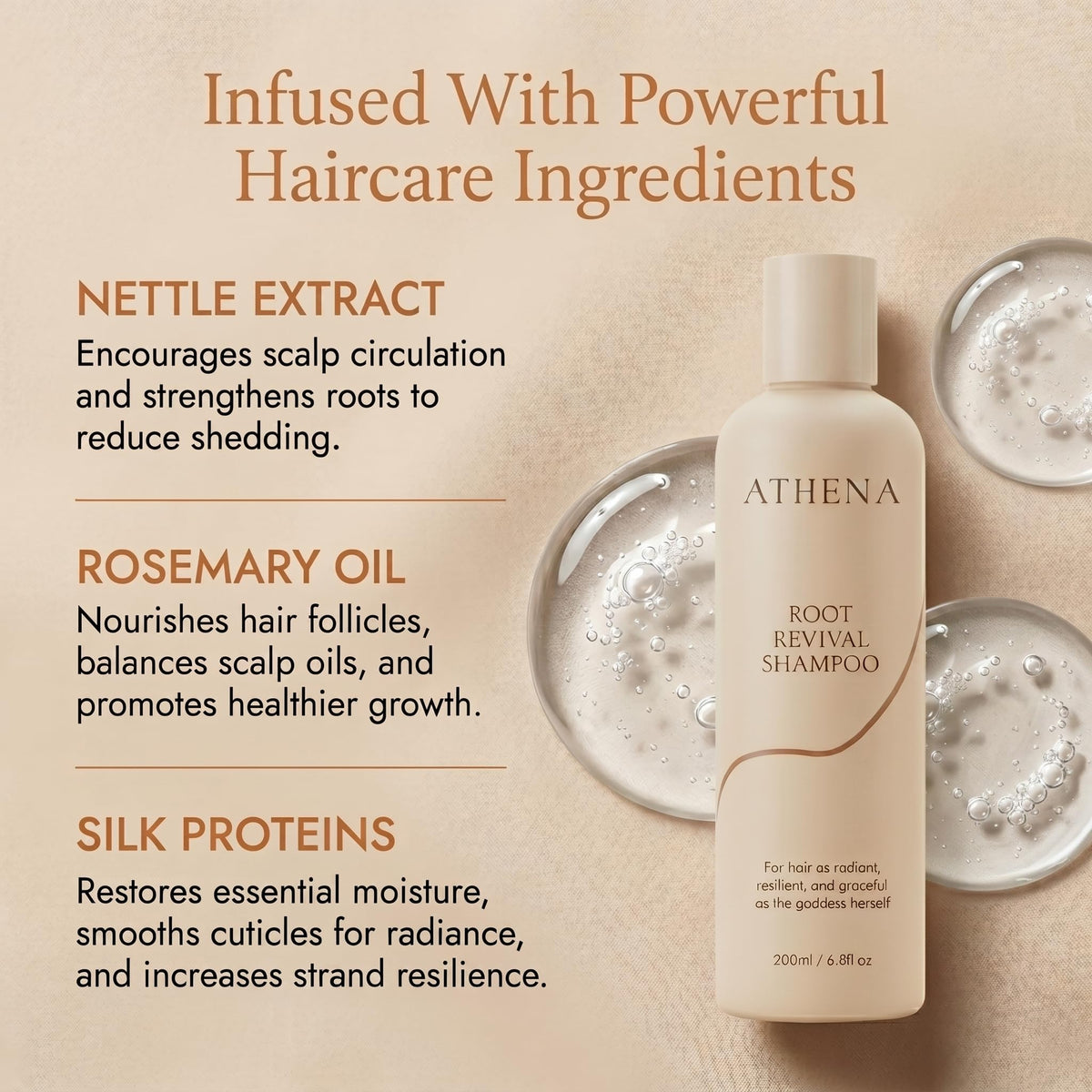 Packuum Athena shampoo texture closeup showing creamy, plant-powered formula