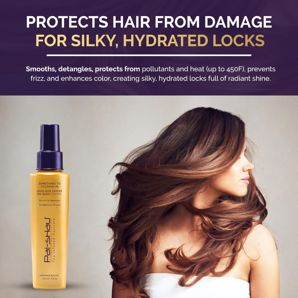 Pai-Shau before and after image demonstrating frizz control and smoothness