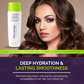 Pai-Shau shampoo and conditioner in shower demonstrating in-use softness