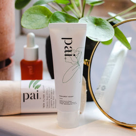 PAI SKINCARE cloth in use removing cleanser from face for reduced waste