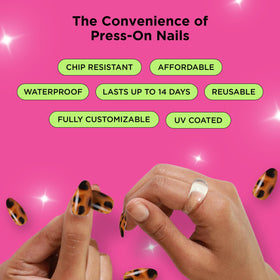 PaintLab application process with hand using glue and press-on nail for convenience