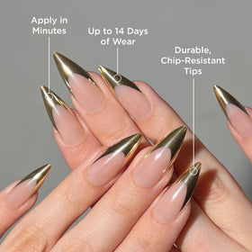 Close-up of PaintLab stiletto nails highlighting chrome shine and salon finish