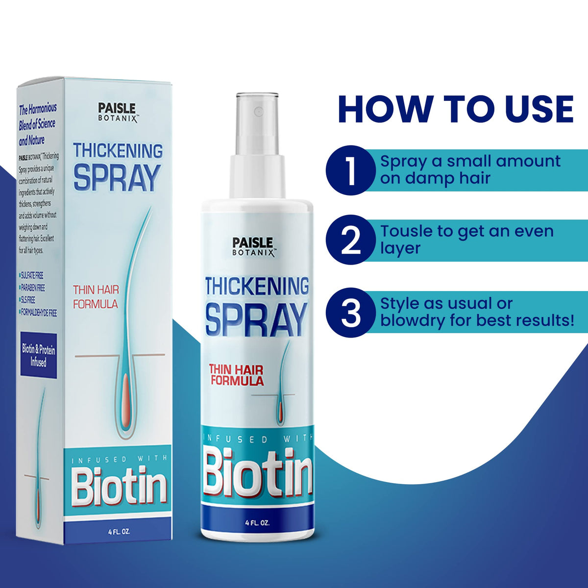 Paisle Botanics on dry hair showing increased volume and natural shine