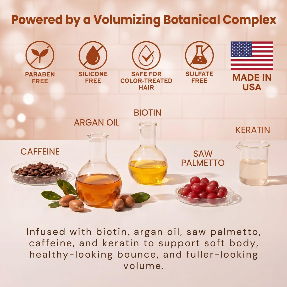 Paisle Botanics saw palmetto and botanicals displayed to show natural ingredient benefits