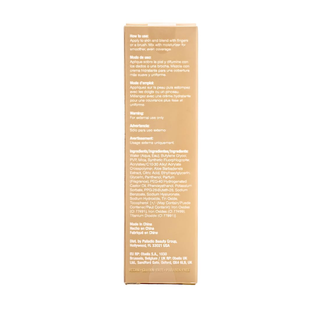 Palladio before and after on arm showing buildable shimmer benefit