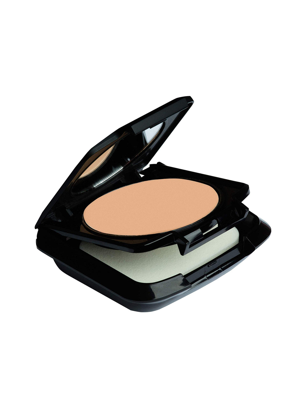 Palladio compact front view showing Laurel Nude shade and packaging benefit