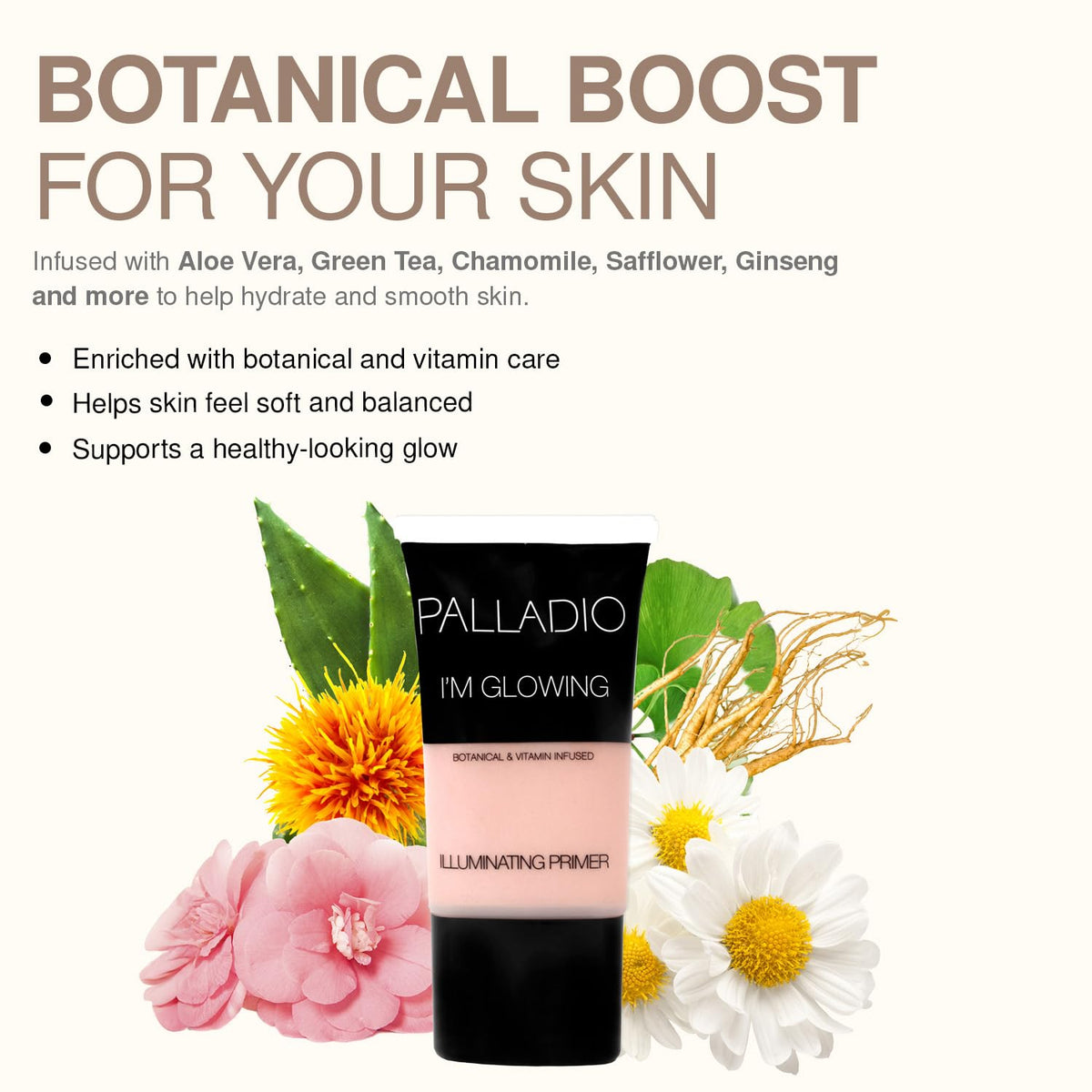 Palladio packaging label and ingredient list showing botanical benefits