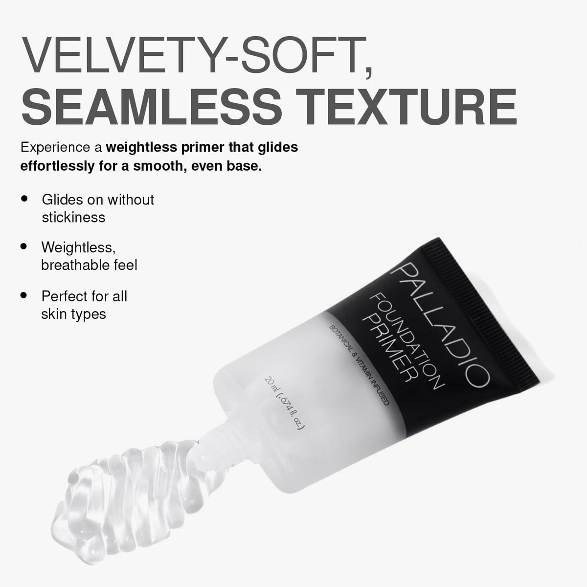 Palladio primer on hand demonstrating spreadability and quick-absorbing benefit
