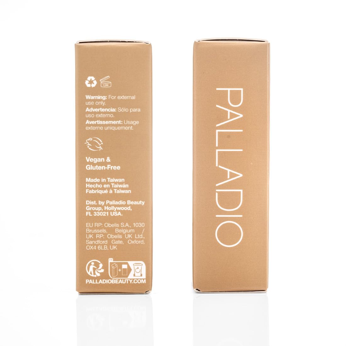 Arrangement of aloe leaf and niacinamide vial beside Palladio highlighting skincare benefits