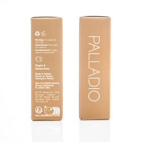 Arrangement of aloe leaf and niacinamide vial beside Palladio highlighting skincare benefits