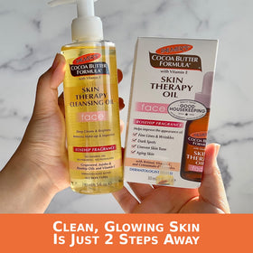 Close-up of Palmer's cleansing oil pump highlighting easy application benefit